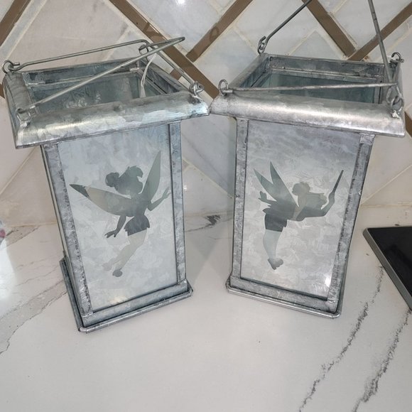 Disney Tinkerbell NWT Galvanized Metal Silhouette Candle Lanterns 9" set of 2. - Picture 5 of 10